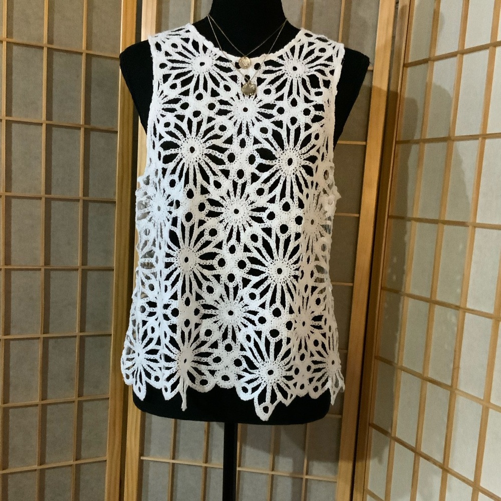Express White Sleeveless Lace Blouse